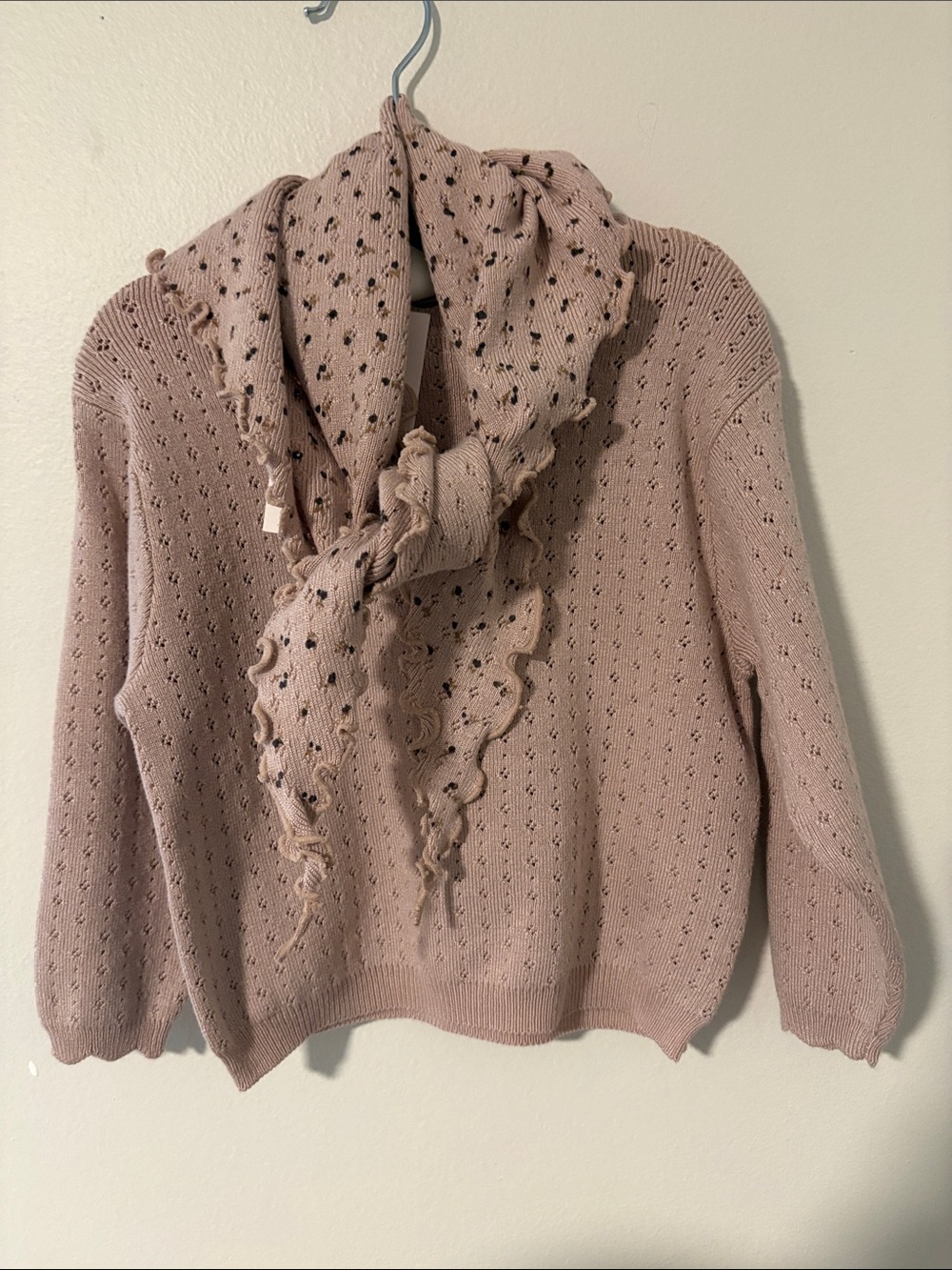 Zara Dusty Rose Eyelet Knit Sweater with Matching Scarf